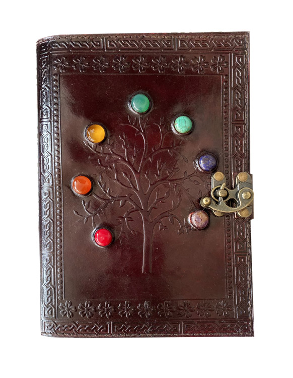 Tree of Life Leather Embossed Journal with Chakra Stones
